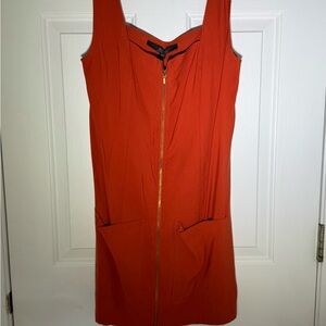 Sleeveless Front-Zip Rust Orange Dress